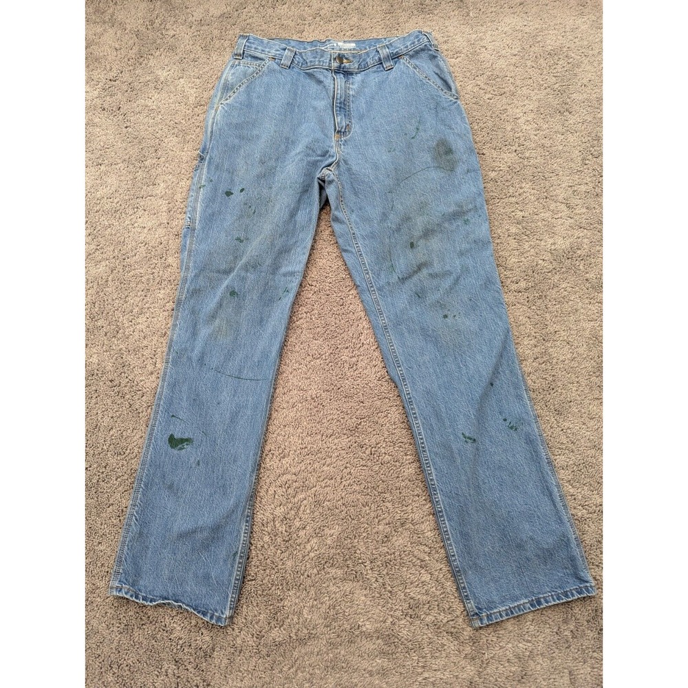 Carhartt Jeans Mens 36X36 Loose Fit Denim Cargo Distressed Paint Stained